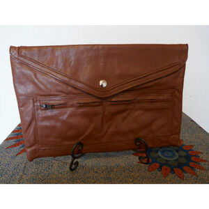 Vintage Brown Leather Envelope Strapless Unisex Clutch Bag 9" x 13" Boho Hippie
